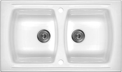 Ceramic sink, 2-bowl white