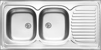 Steel sink, 2-bowl with drainer - lay-on satin