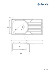 Legato Steel sink 1-bowl with drainer - 2" drain - décor - Deante