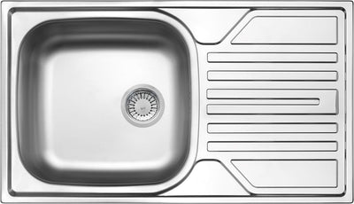 Steel sink, 1-bowl with drainer - 3.5" drain décor