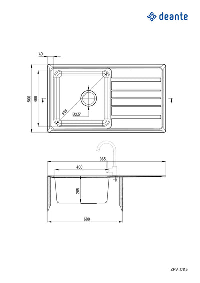 Virgo Steel sink 1-bowl with drainer - Deante