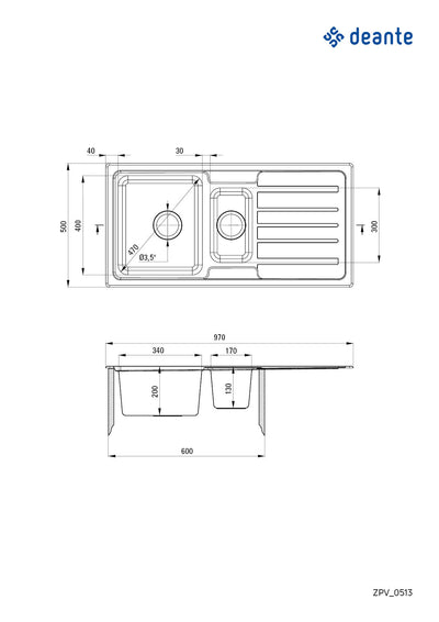 Virgo Steel sink 1.5-bowl with drainer - Deante