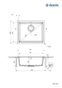 Corda Flush Granite sink 1-bowl - flush-mounted - metallic graphite - Deante