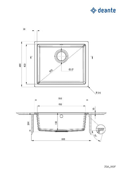 Corda Flush Granite sink 1-bowl - flush-mounted - metallic graphite - Deante