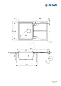 Andante Flush Granite sink 1-bowl with drainer - flush-mounted - metallic graphite - Deante