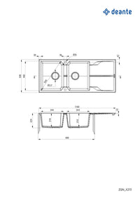 Andante Granite sink 2-bowl with drainer - beige - Deante