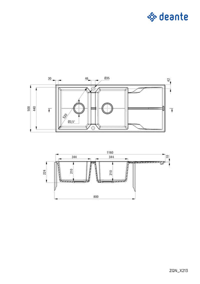 Andante Granite sink 2-bowl with drainer - beige - Deante