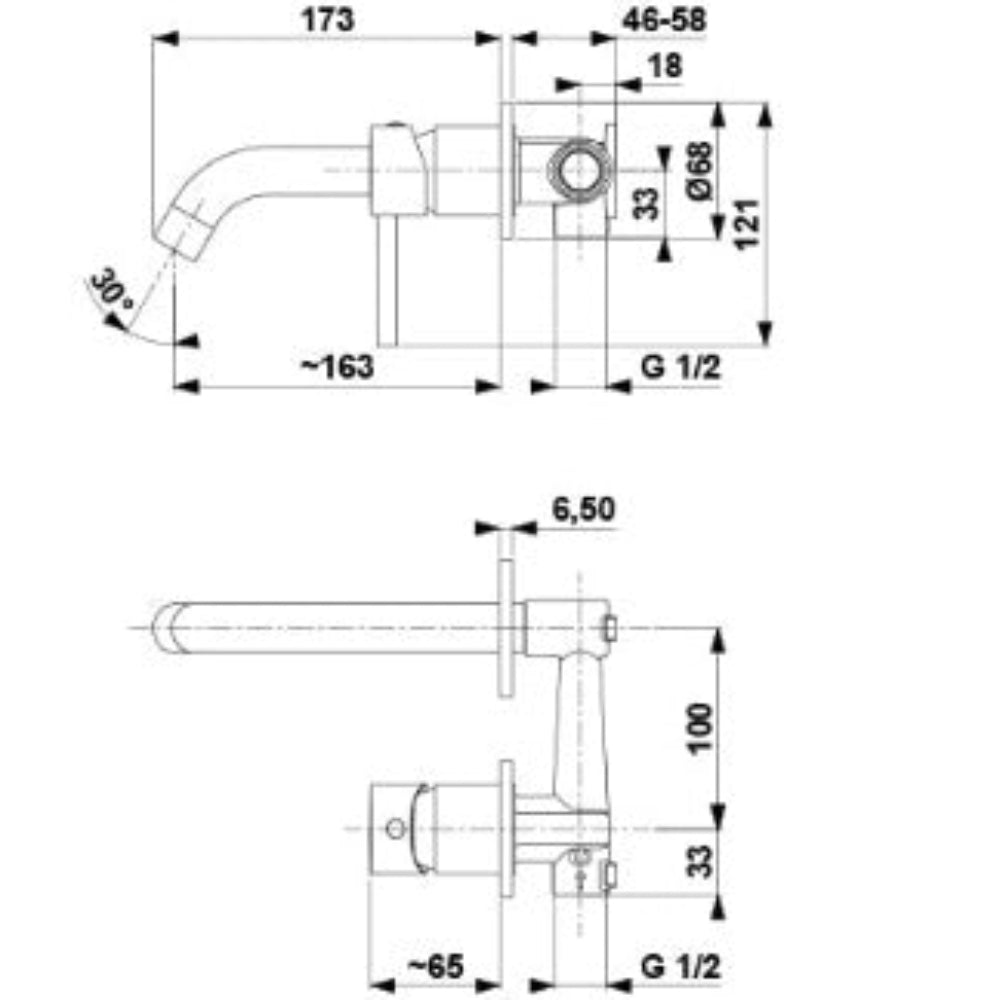 Chrome Wall Mounted Basin Tap