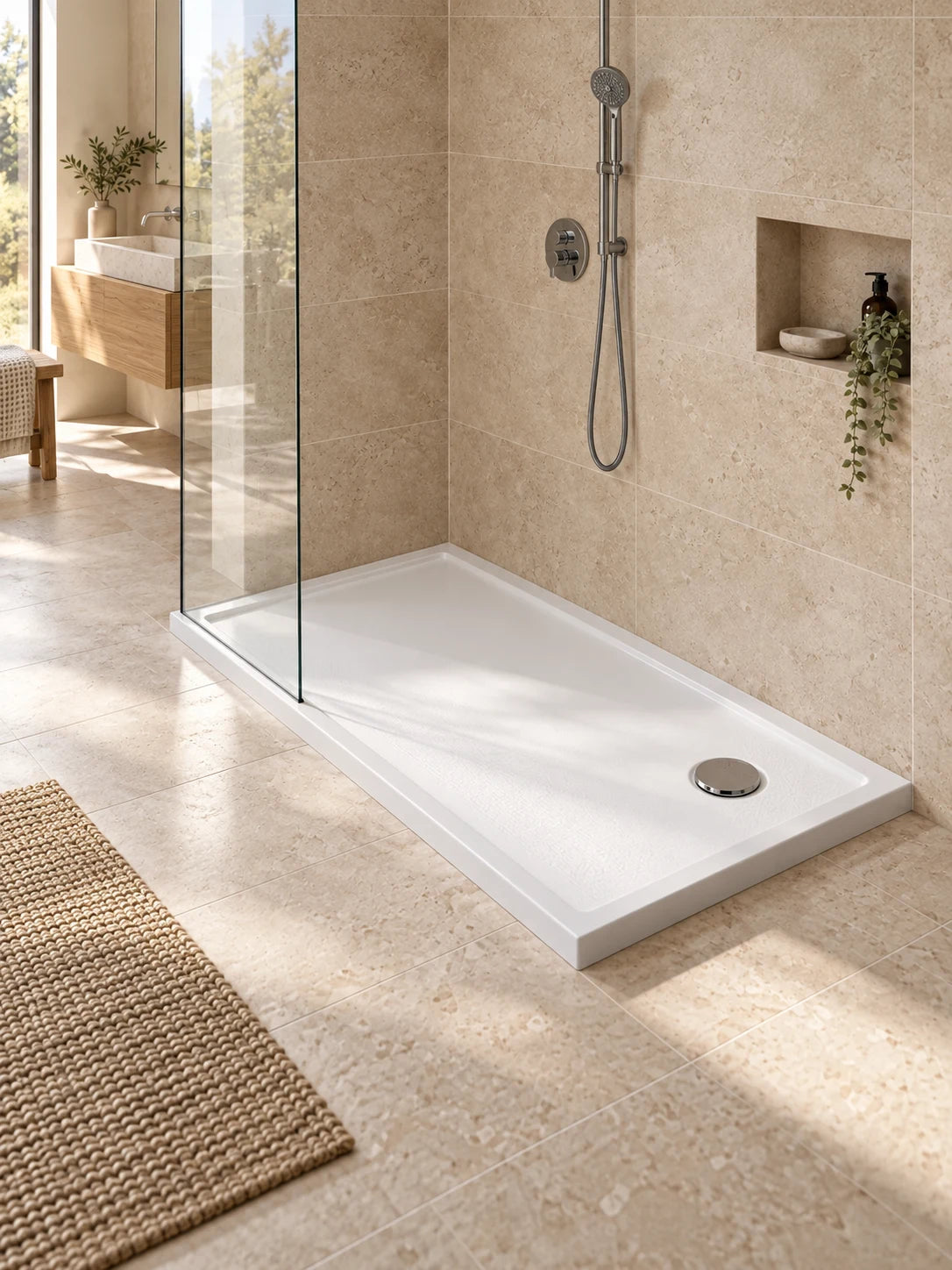 White shower tray with all edges visible