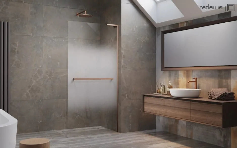premium walk-in shower glass, lifestyle shot